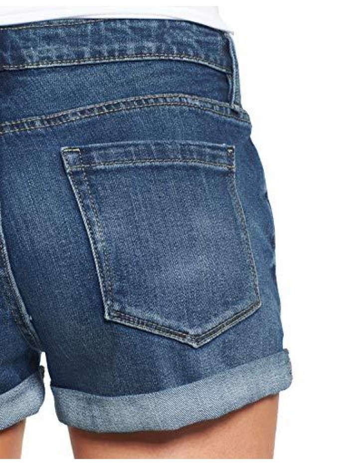 Women's Ripped Denim Jean Shorts High Waisted Stretchy Folded Hem Short Jeans 