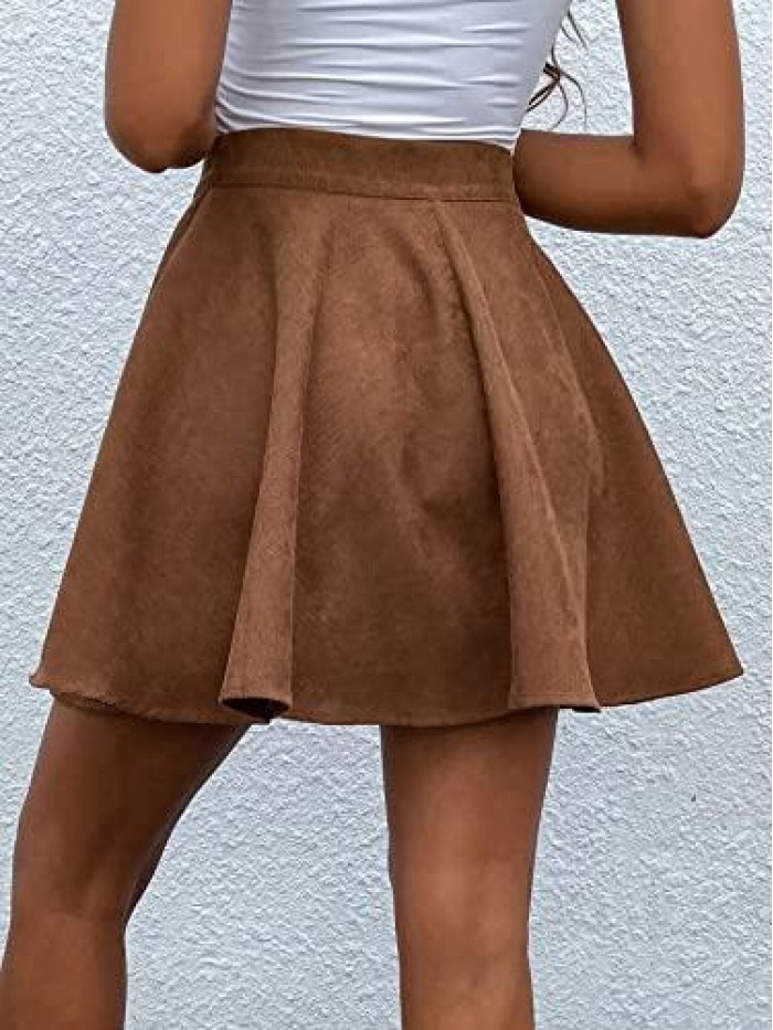 Women's High Waist Skater Skirt A Line Short Flare Corduroy Skirt 