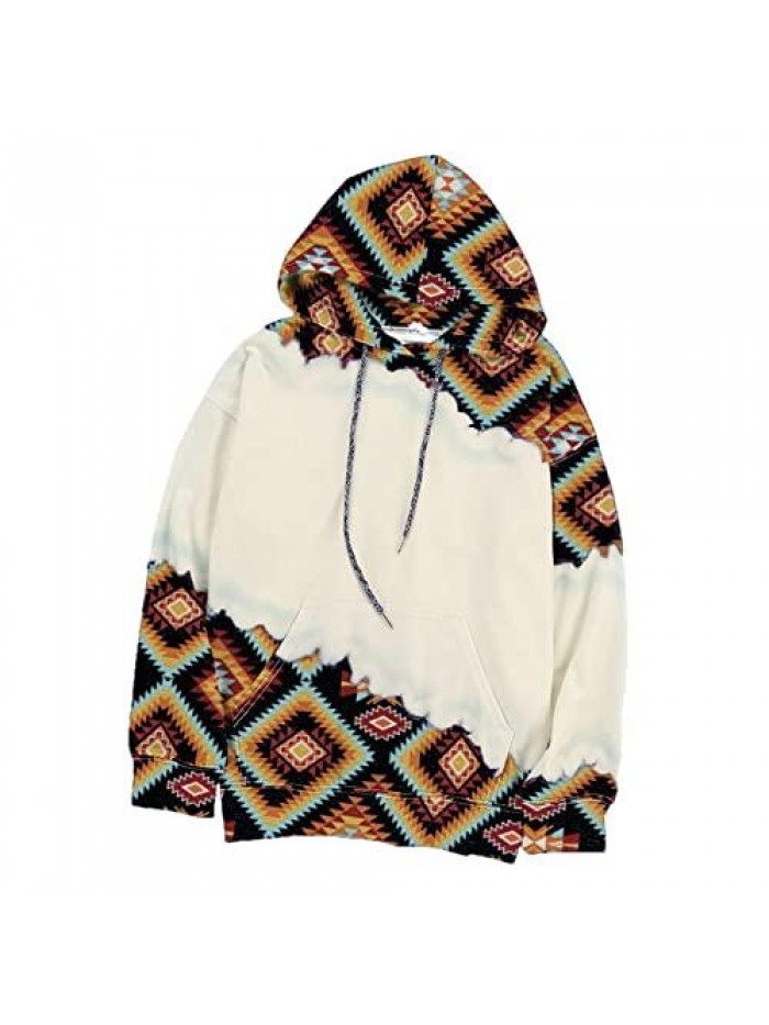 for Women, Women's Western Ethnic Print Sweatshirt Long Sleeve Aztec Print Vintage Hooded Sweater Pullover Shirt 