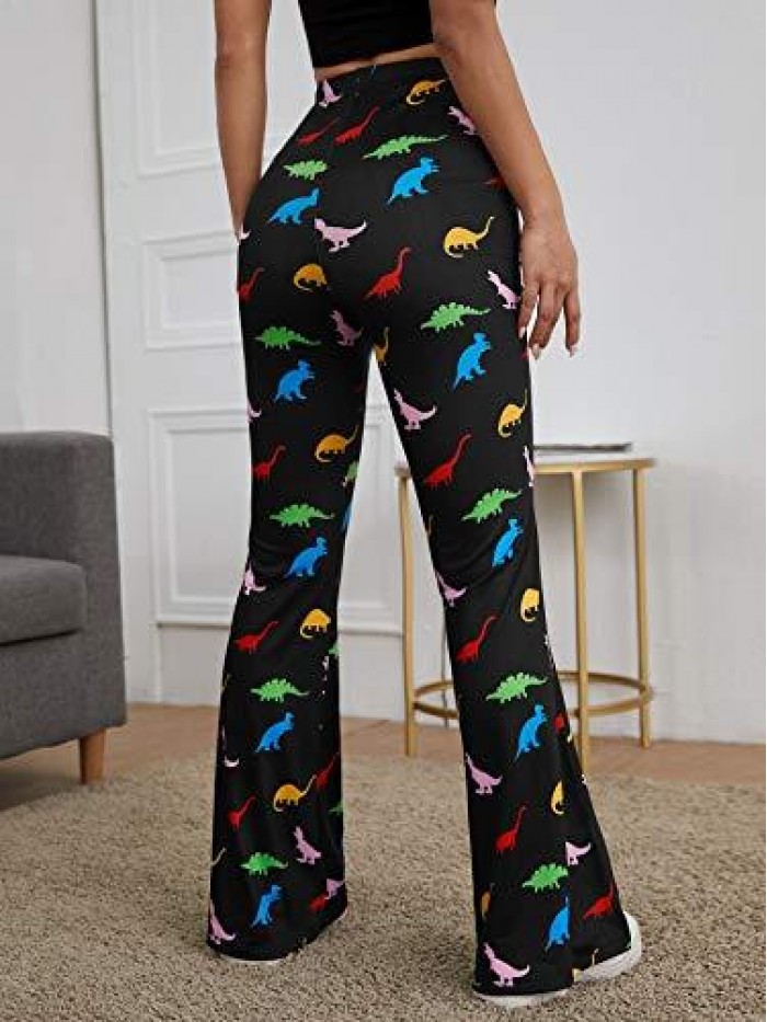 Women's Bootcut High Waisted Yoga Pants Sunflower Print Wide Leg Pants Trousers 