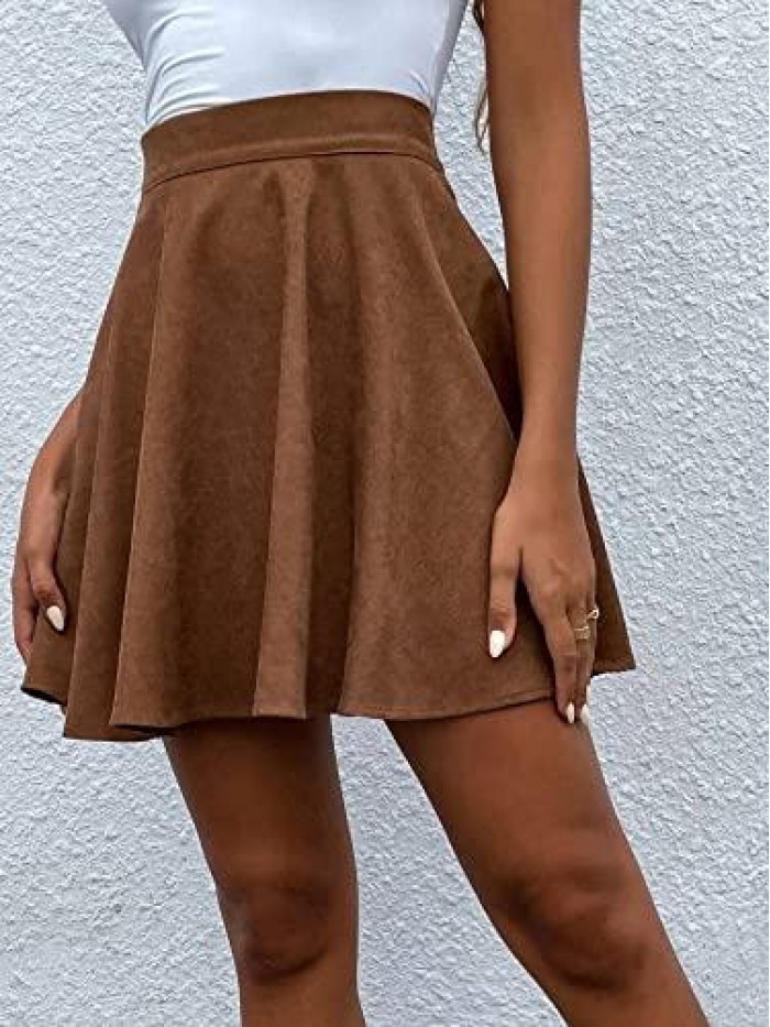 Women's High Waist Skater Skirt A Line Short Flare Corduroy Skirt 