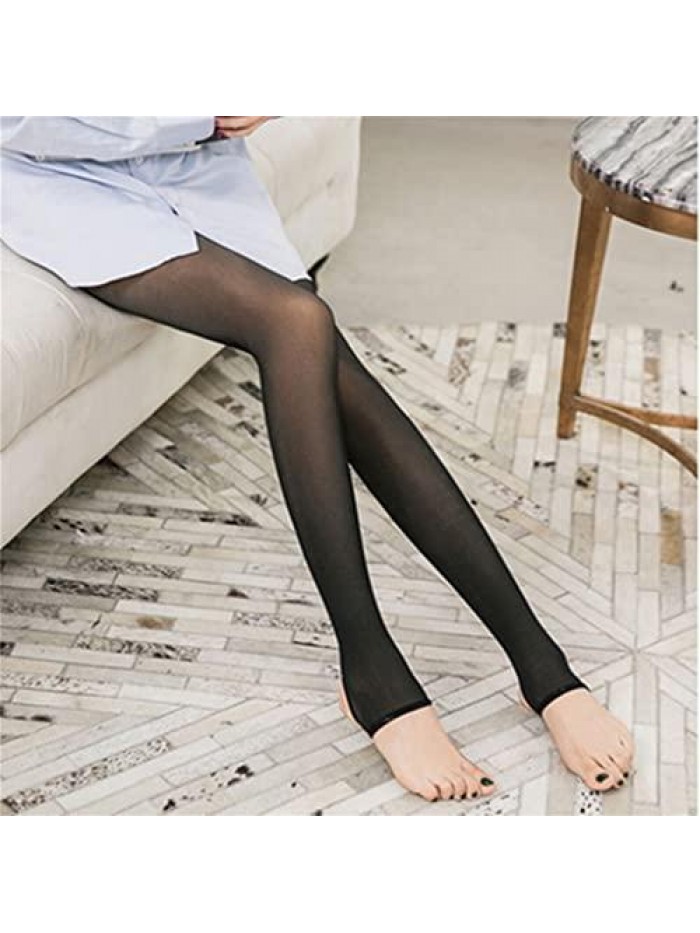 2Pcs Women Sheer Warm Pantyhose Fake Translucent Fleece Winter Tights High Elastic Pants Fleece Lined Thick 