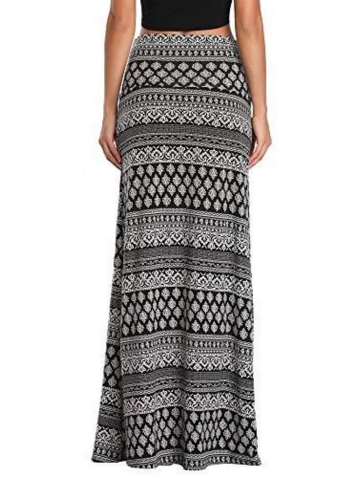 CoCo Women's Stylish Spandex Comfy Fold-Over Flare Long Maxi Skirt 