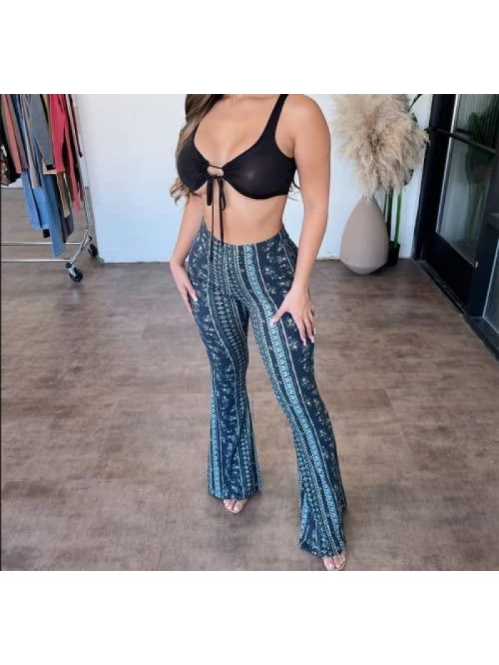 Bottom Flare Palazzo Pants Vintage Floral Print High Waisted Boho Stretchy Leg Fashion Streetwear  