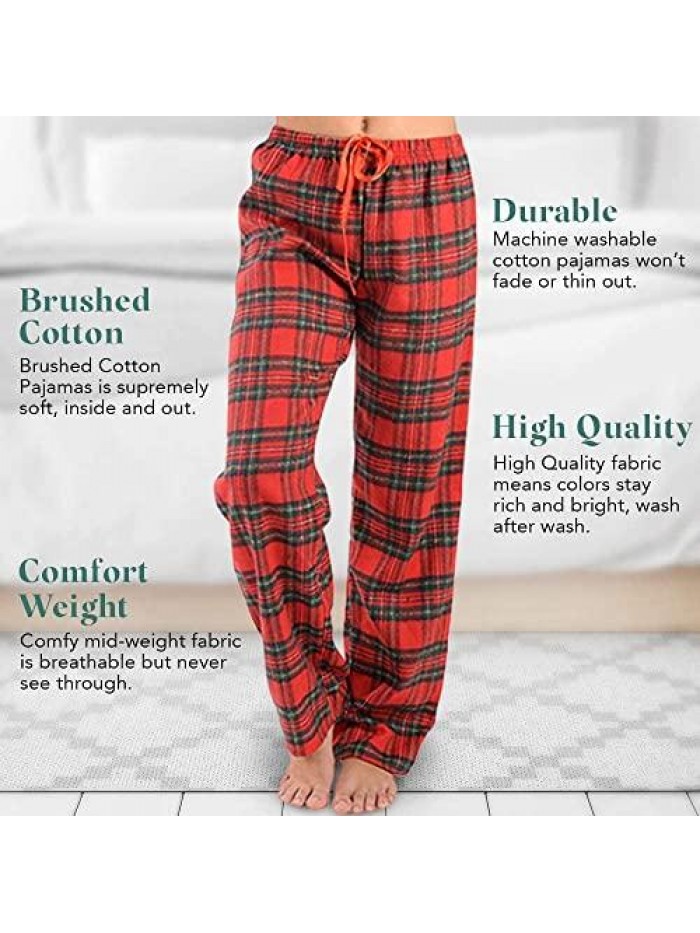 Flannel Pajama Pants-Plaid Lounge Pants, Cotton Blend Pajama Bottoms with Pockets 