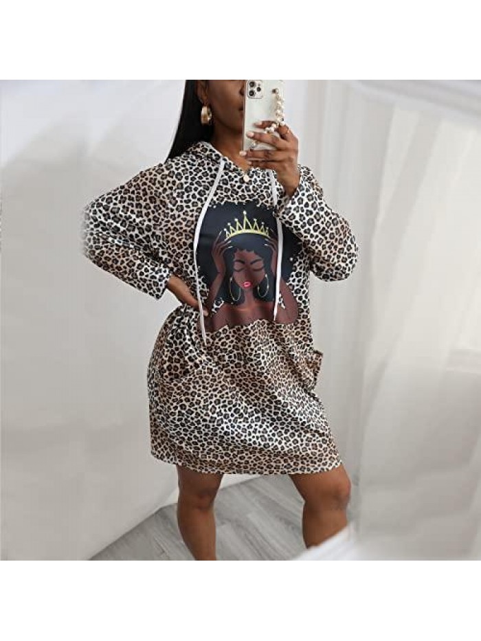 Black Women African American Casual Hoodie Dress Melanin Sweatshirt for Women's 2021 Fashion Dresses 