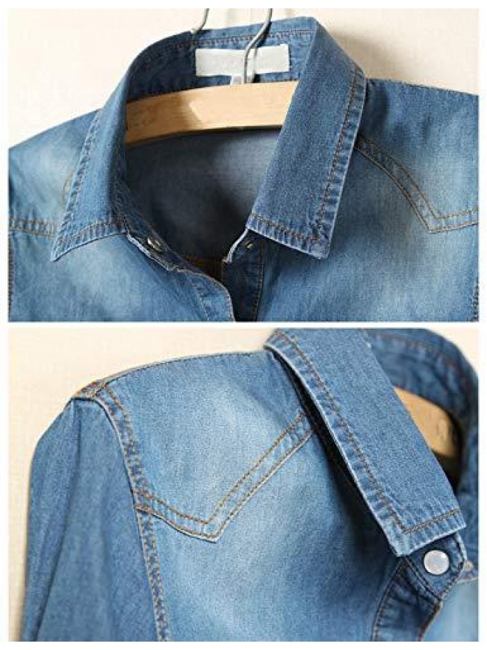 Women's 3/4 Sleeve Denim Crop Top Tie Knot Shirt Cardigan 