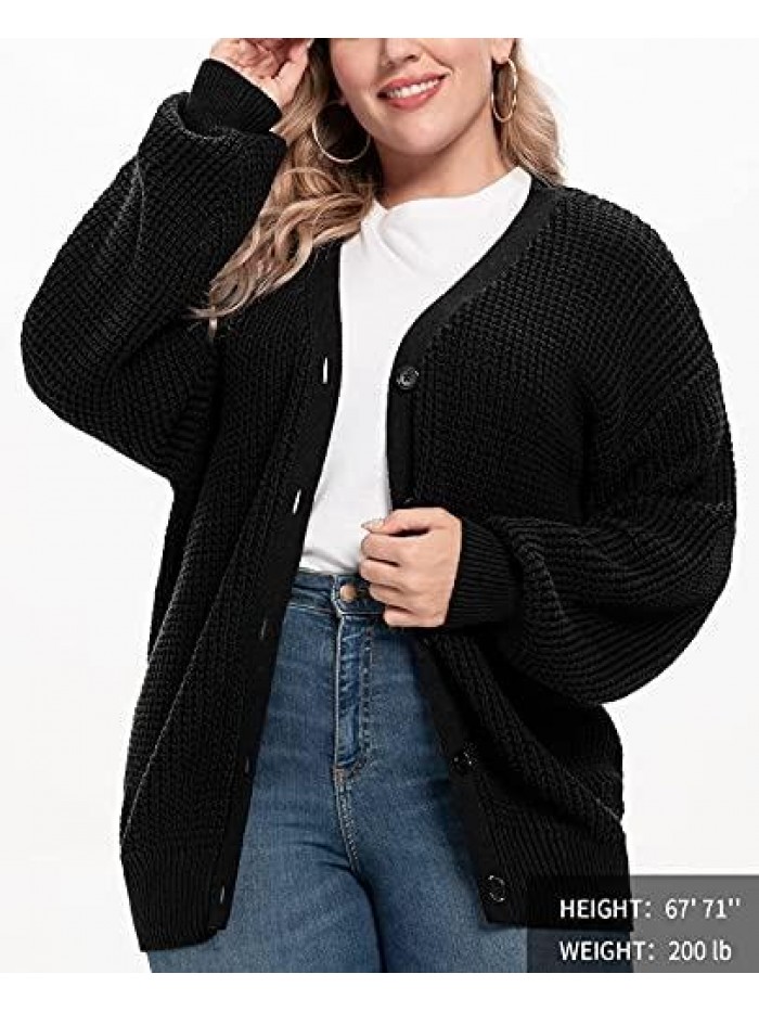 Women's Cardigan Sweater 100% Cotton Button-Down Long Sleeve Oversized Knit Cardigans 