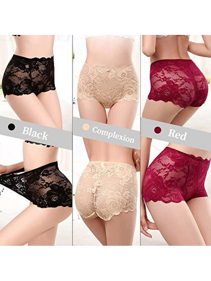 Women's Underwear High Waisted Cotton Underpants Seamless Breathable Briefs Stretch Sexy Lace Panties 5pack 