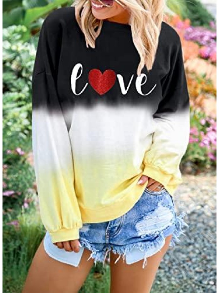 Women's Casual Color Block Tie Dye Crewneck Long Sleeve Loose Pullover Sweatshirt Tops 