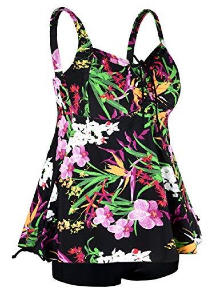 Women Plus Size Bathing Suits Paisley Print Two Piece Swimsuit Tankini Swimwear… 