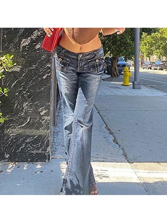 Baggy Jeans Women Graphic Print Wide Leg Straight Pants Vintage Denim Cargo High Waist Trousers E-Girl Streetwear 