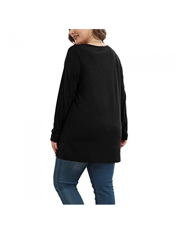 Women's Plus Size Casual Tunic Top - Long Sleeve Pleated Button Up Ruffle Flared Solid Blouse Shirt(0X-4X) 