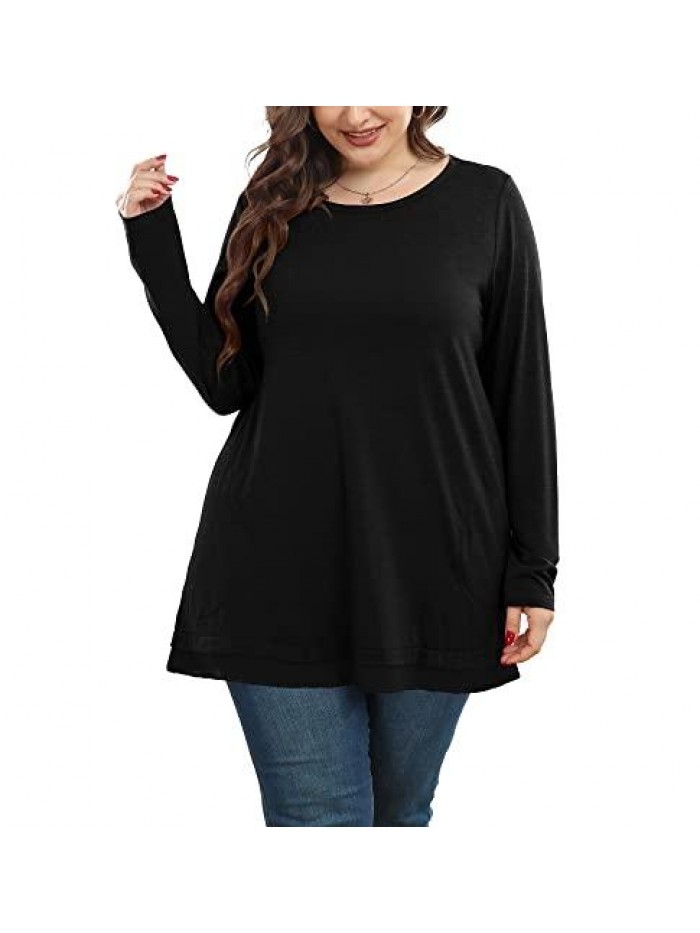 Women's Plus Size Casual Tunic Top - Long Sleeve Pleated Button Up Ruffle Flared Solid Blouse Shirt(0X-4X) 