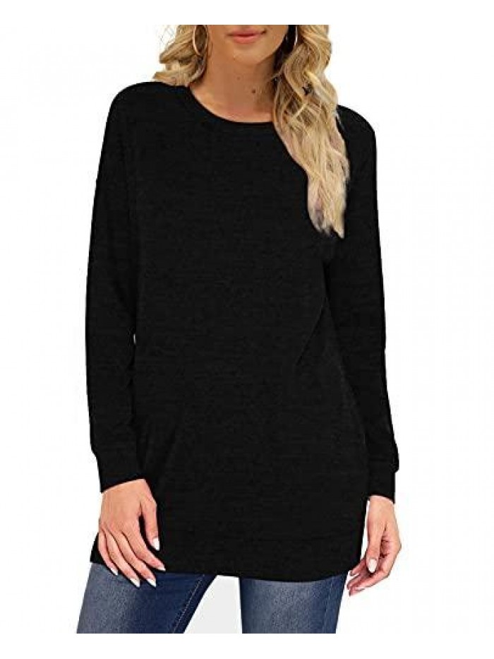 for Women Long Sleeve Crew Neck Plain Fashion Casual Tops 