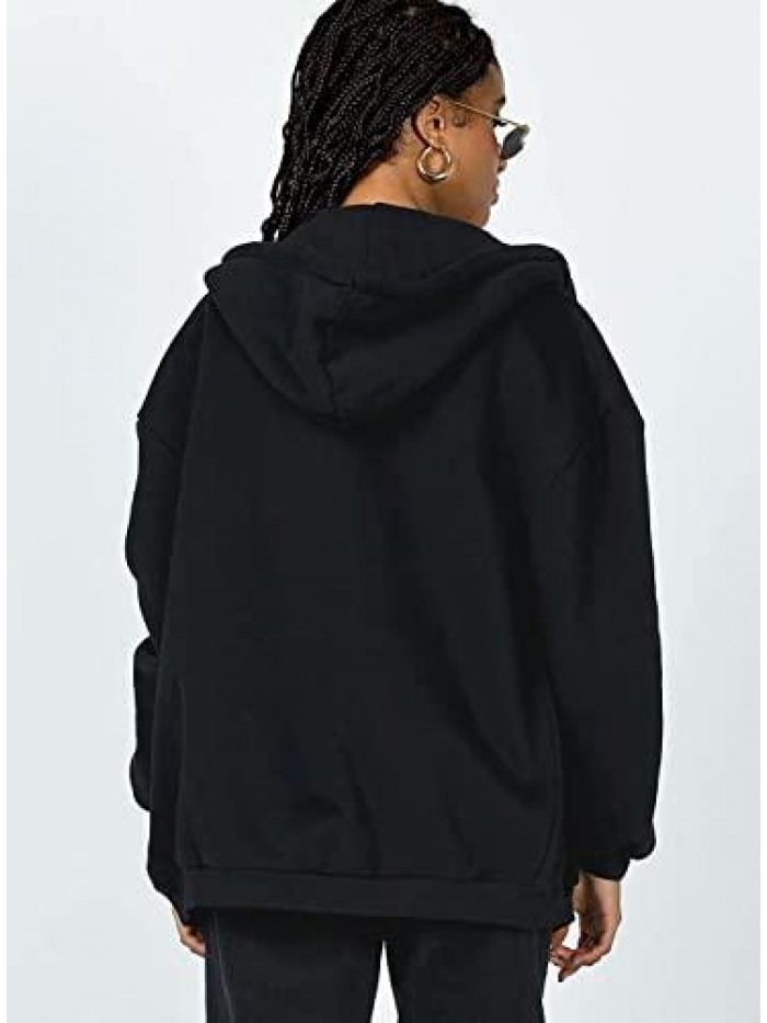 Zip Up Hoodie Long Sleeve Fall Oversized Sweatshirts Casual Drawstring Hoodies Jacket With Pocket 