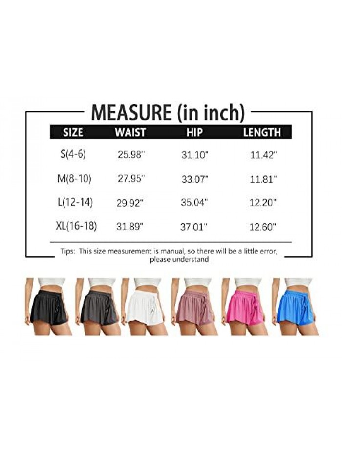 Womens 2 in 1 Flowy Running Shorts Casual Summer Athletic Workout Biker Shorts High Waisted Gym Yoga Tennis Skirts 