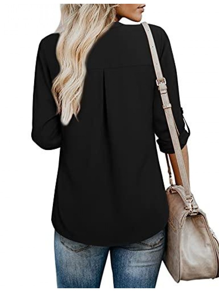 Women's Blouses 3/4 Sleeve Work Shirt Chiffon Tunic Top Office Wear 