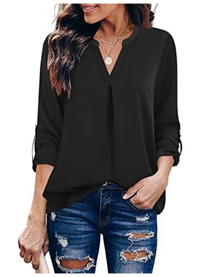 Women's Blouses 3/4 Sleeve Work Shirt Chiffon Tunic Top Office Wear 