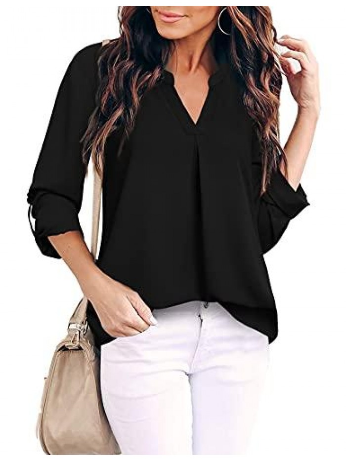 Women's Blouses 3/4 Sleeve Work Shirt Chiffon Tunic Top Office Wear 