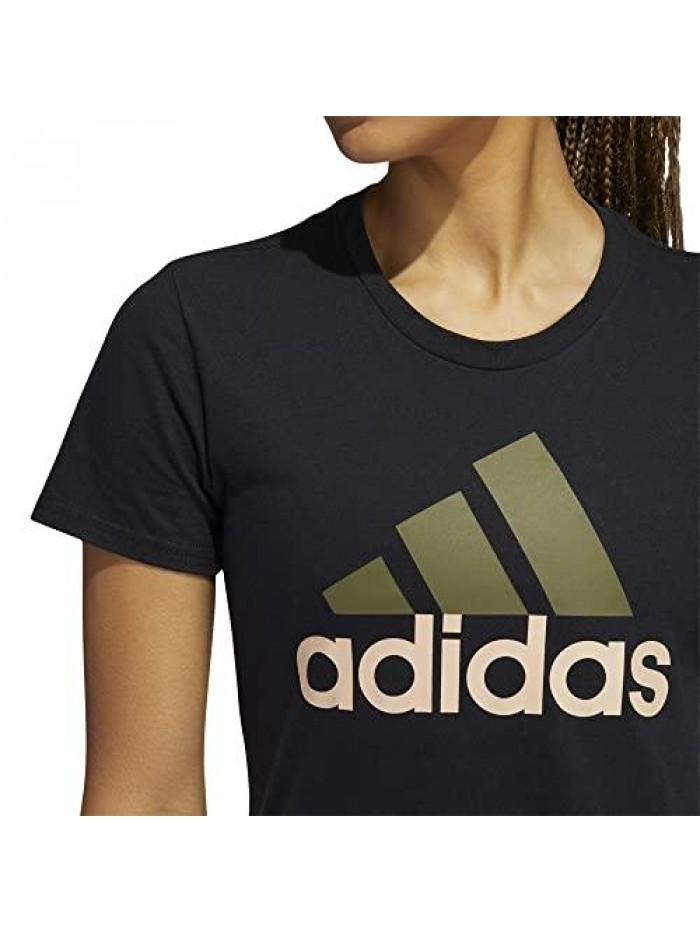 Women's Badge of Sport Tee, Black/Focus Olive/Halo Blush 