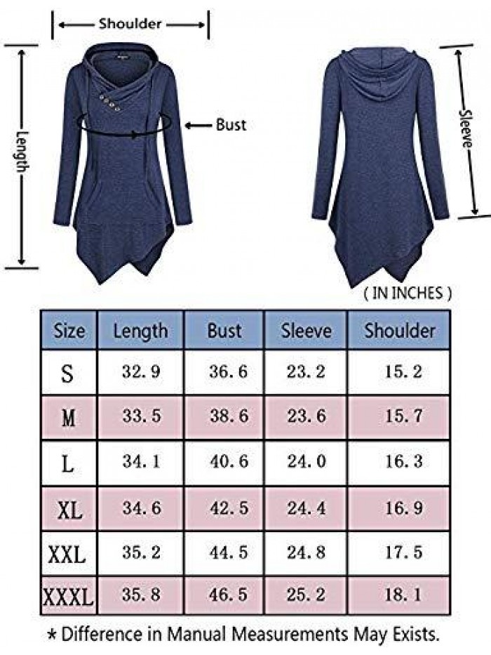 Uneven Hemline Hoody Shirt Pocket Tunic Long Sleeve Casual Tops 