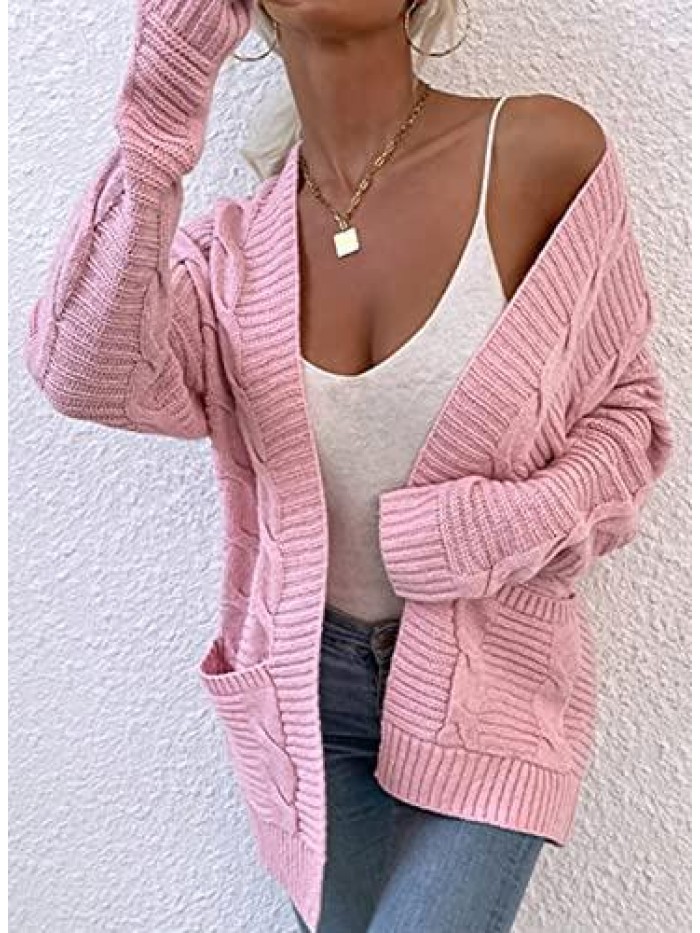 Knit Cardigan Women's Chunky Open Front Outwear Cover Up with Pockets 