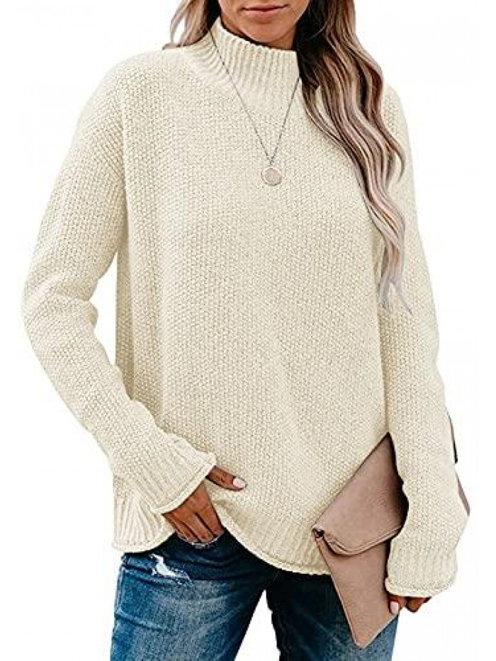 Women's Long Sleeve Turtleneck Cozy Knit Sweater Casual Loose Pullover Jumper Tops 