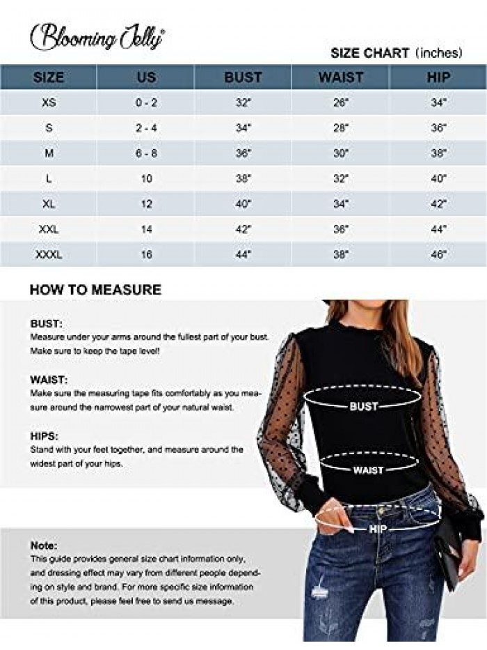 Jelly Womens Mock Neck Tops Mesh Long Sleeve Shirts Polka Dot Ruffle Elegant Blouse 