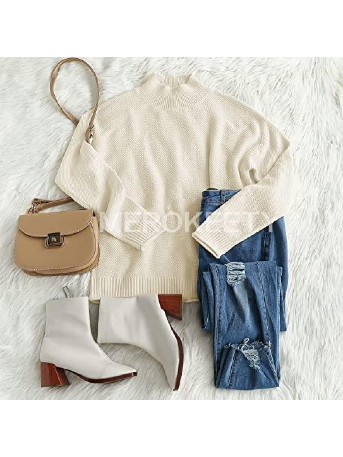 Women's Long Sleeve Turtleneck Cozy Knit Sweater Casual Loose Pullover Jumper Tops 