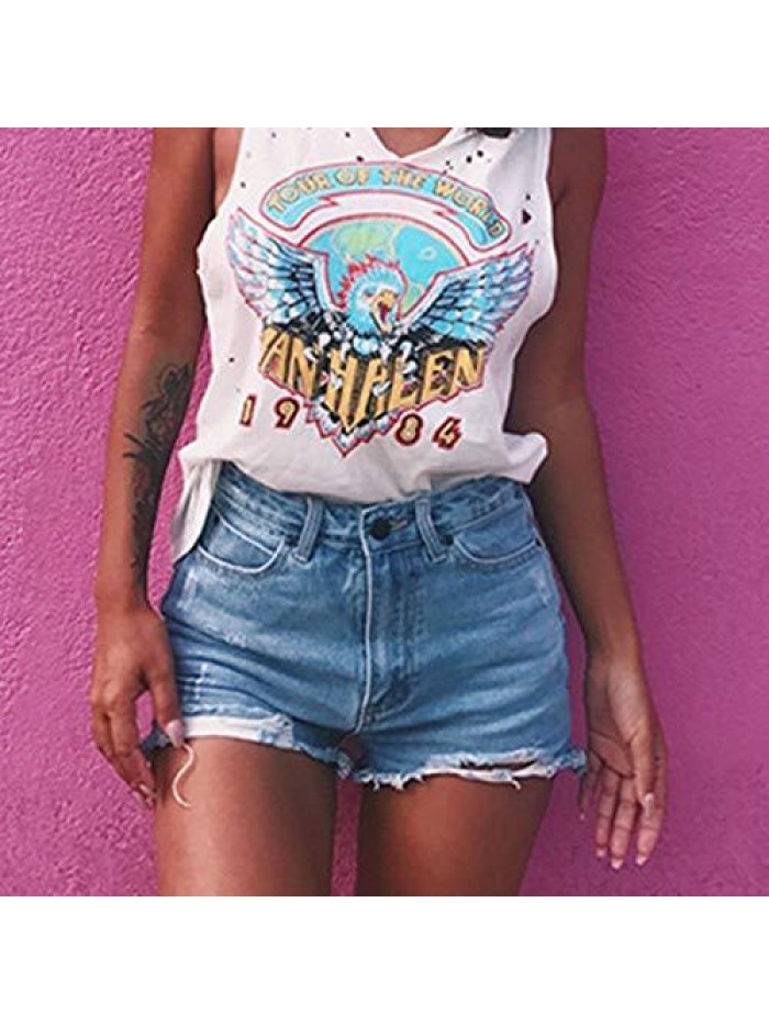 Ripped Solid Denim Jean Shorts High Waisted Stretchy Insert Pockets Casual Short Jeans 