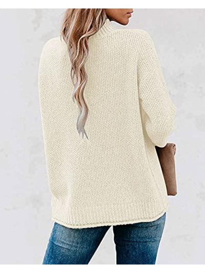 Women's Long Sleeve Turtleneck Cozy Knit Sweater Casual Loose Pullover Jumper Tops 