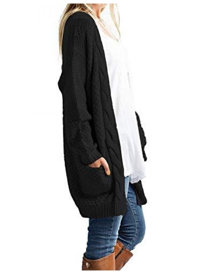 Women's Open Front Long Sleeve Boho Boyfriend Knit Chunky Cardigan Sweater 