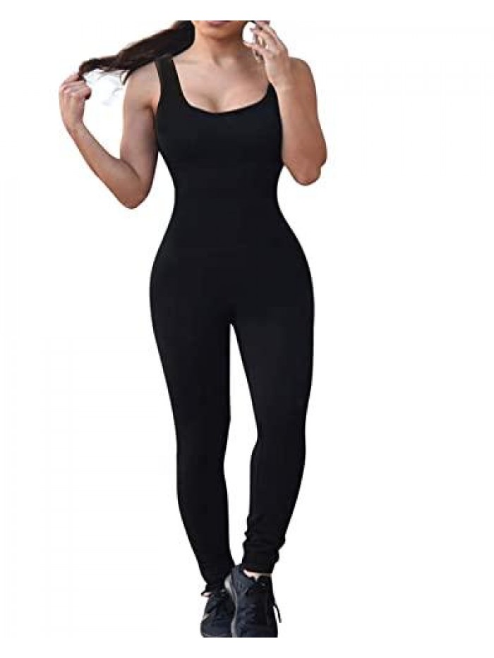 Sexy Bodycon Jumpsuit for Women Tank Top Sleeveless Tight One Piece Jumpsuit Romper Playsuit Bodysuits Long Pants 