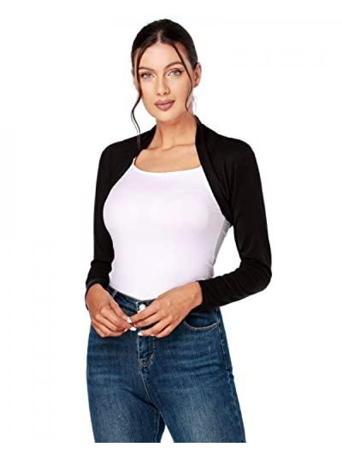 Women's Shrug Long Sleeve Bolero Shrug Open Front Cropped Cardigan 