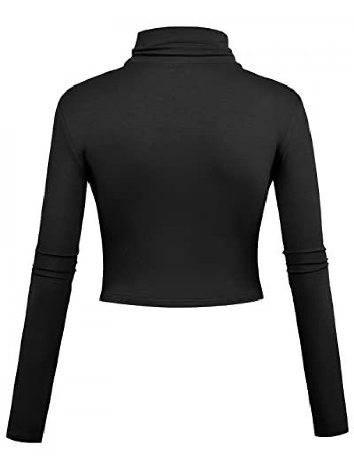 Women Long Sleeve Crop Top Turtleneck Soft Lightweight Basic Slim Fit Tops 