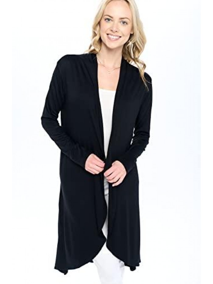 Liev Women's Open Front Curved Round Hem Long Sleeve Extra Long Duster Flowy Drape Cardigan 