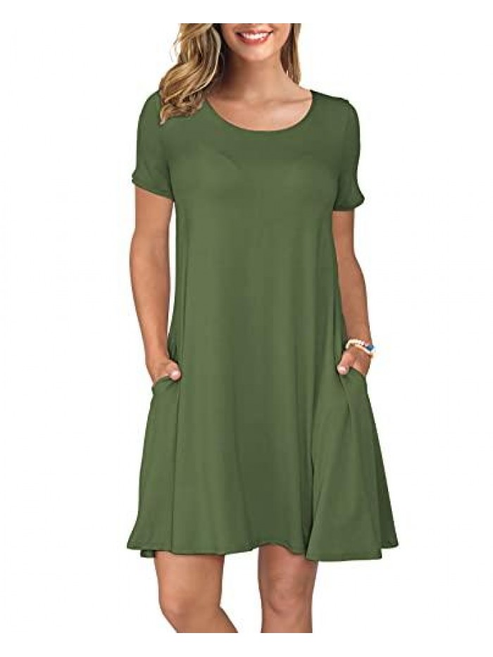 Women's Summer Casual T Shirt Dresses Short Sleeve Swing Dress Pockets 