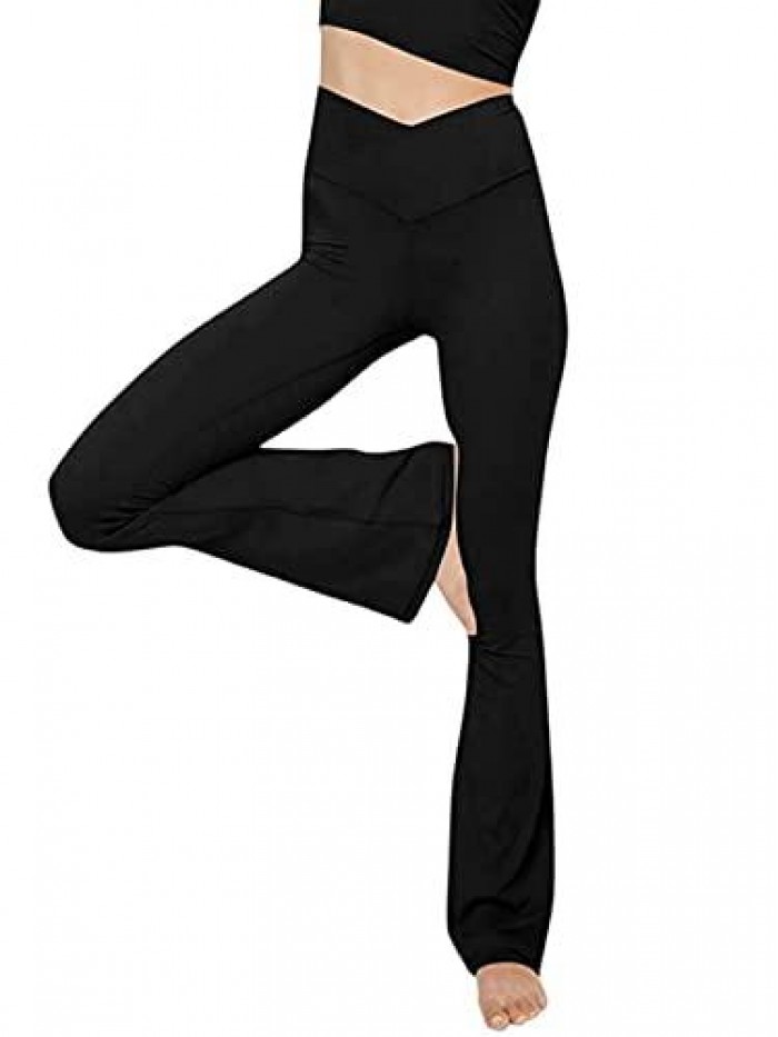 Womens Crossover Flare Leggings High Waisted Casual Cute Stretchy Full Length Workout Elegant Yoga Pants 