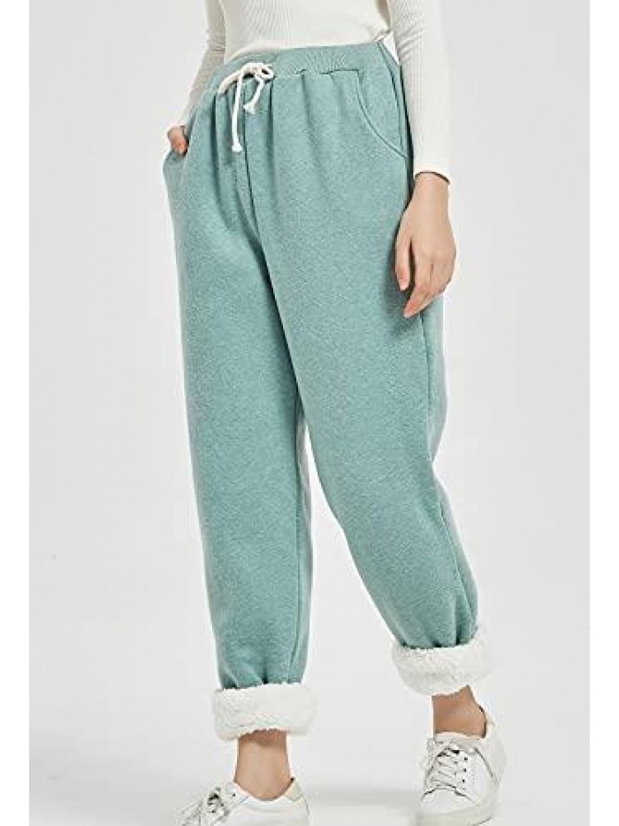 Women's Winter Warm Fleece Joggers Pants Sherpa Lined Athletic Active Sweatpants 