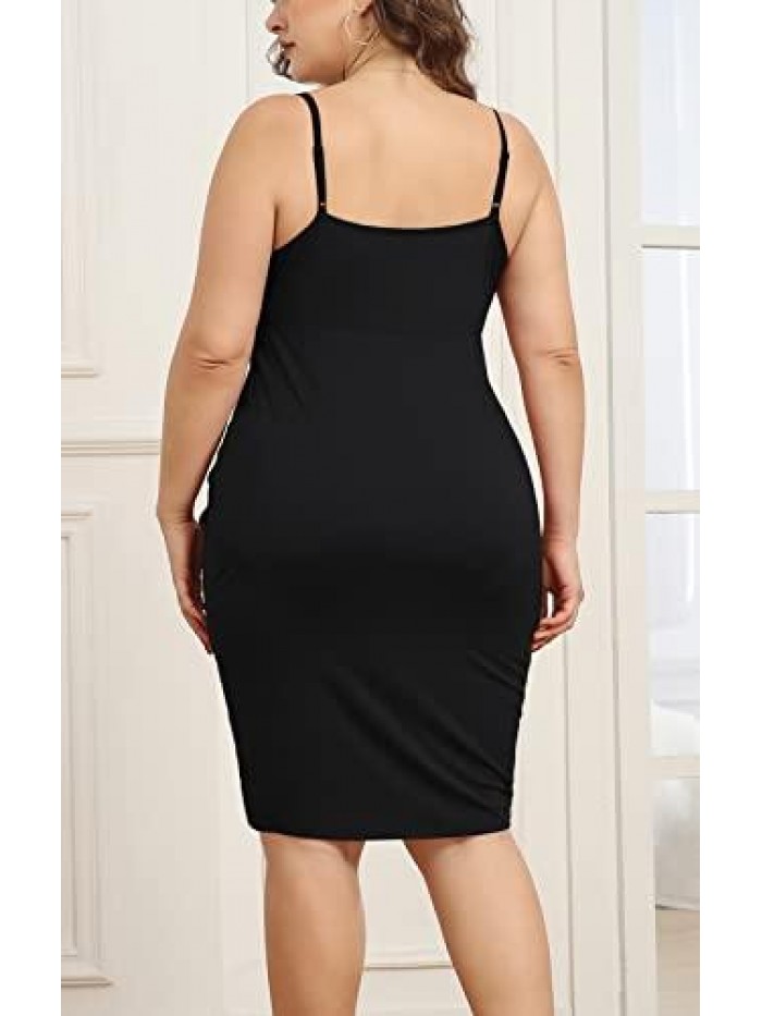 Womens Plus Size Sling Sexy Deep V Neck Bodycon Wrap Dress with Front Slit 