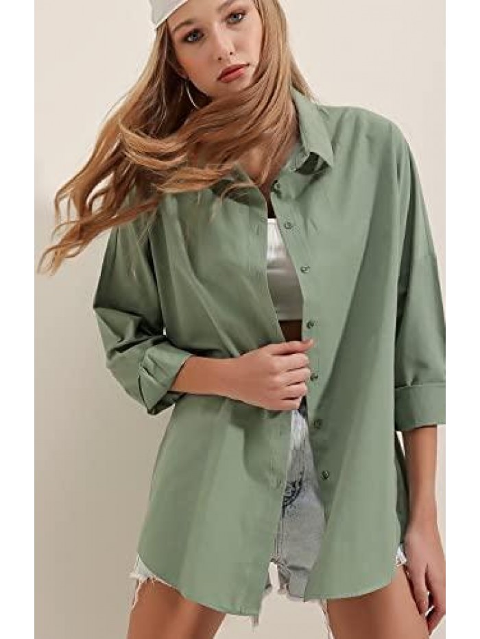 Dressy Blouses Tops, Casual Long Sleeve Loose Fit Button Down Shirts 