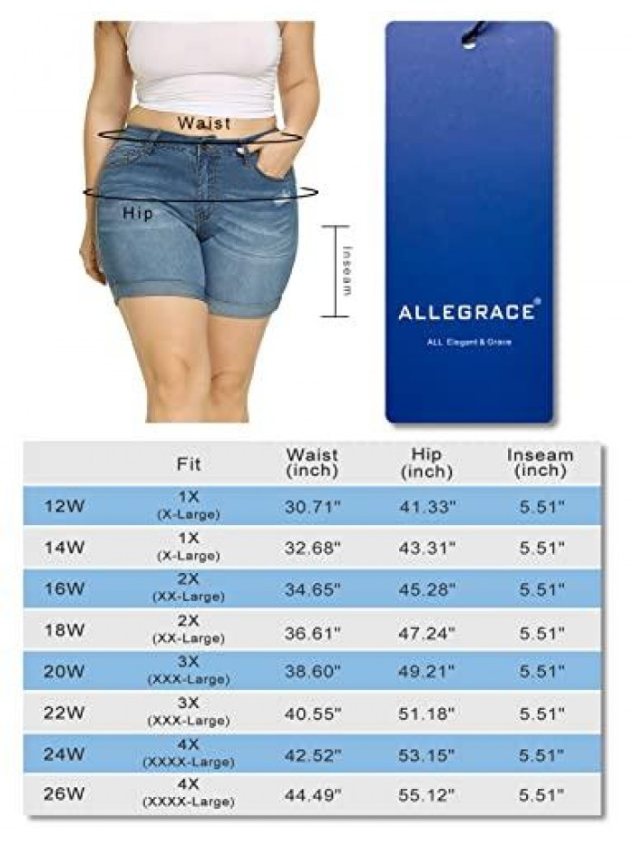 Plus Size Denim Shorts Women High Waisted Ripped Folded Hem Jean Shorts 