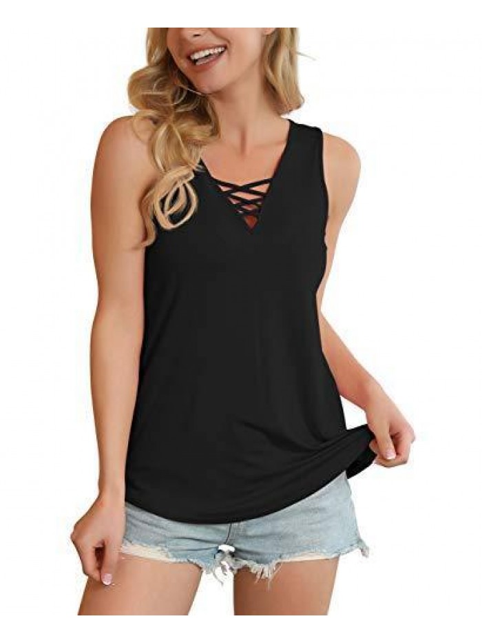 Women's Sleeveless Criss Cross Casual Tank Tops Basic Blouse 