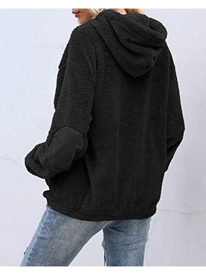 Womens Sherpa Pullover Fuzzy Fleece Sweatshirt Oversized Hoodie with Pockets 