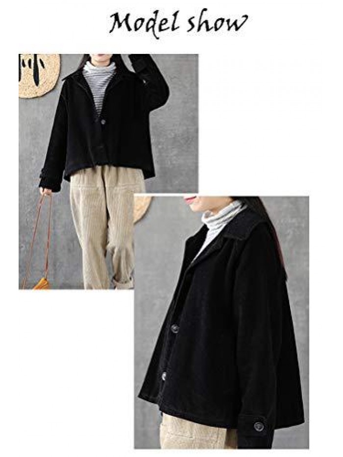 Women's Corduroy Jackets Long Sleeve Coats Button Down Outwear Tops with Pockets 