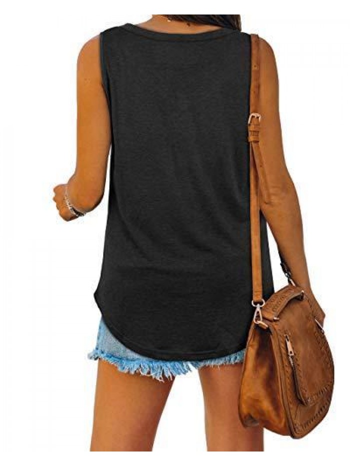 Womens Tank Tops V Neck Basic Solid Color Casual Flowy Summer Sleeveless 