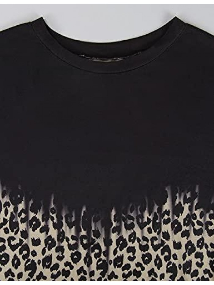 Jelly Womens Leopard Print Tops Long Sleeve Crewneck Color Block Casual T-Shirts Tee 