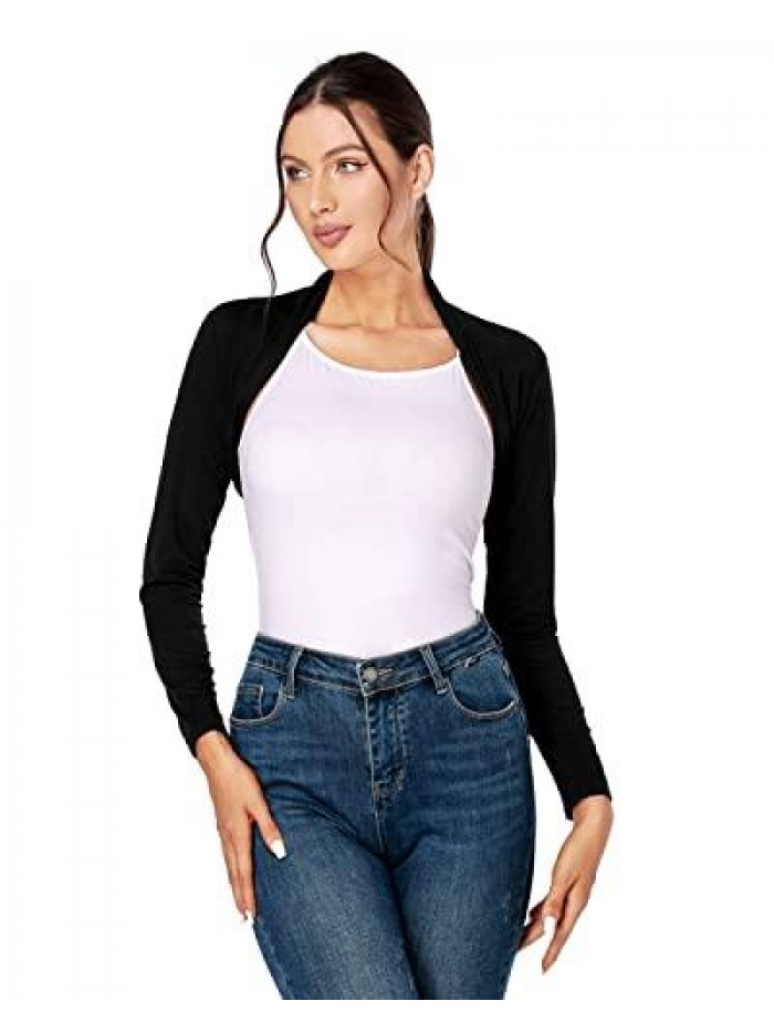 Women's Shrug Long Sleeve Bolero Shrug Open Front Cropped Cardigan 