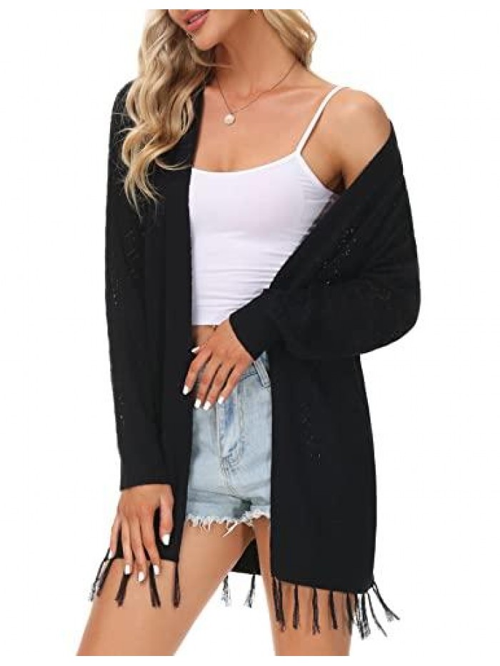 Lightweight Summer Cardigan Long Sleeve Spring Netted Crochet Knit Cardigans Tassel Sweaters 